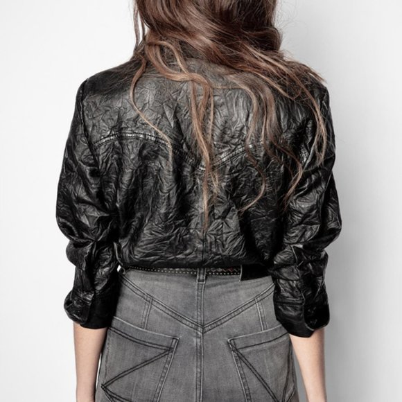 NWT Zadig & Voltaire leather Tris Cuir Froisse Shirt SIZE 38, M - Picture 4 of 10